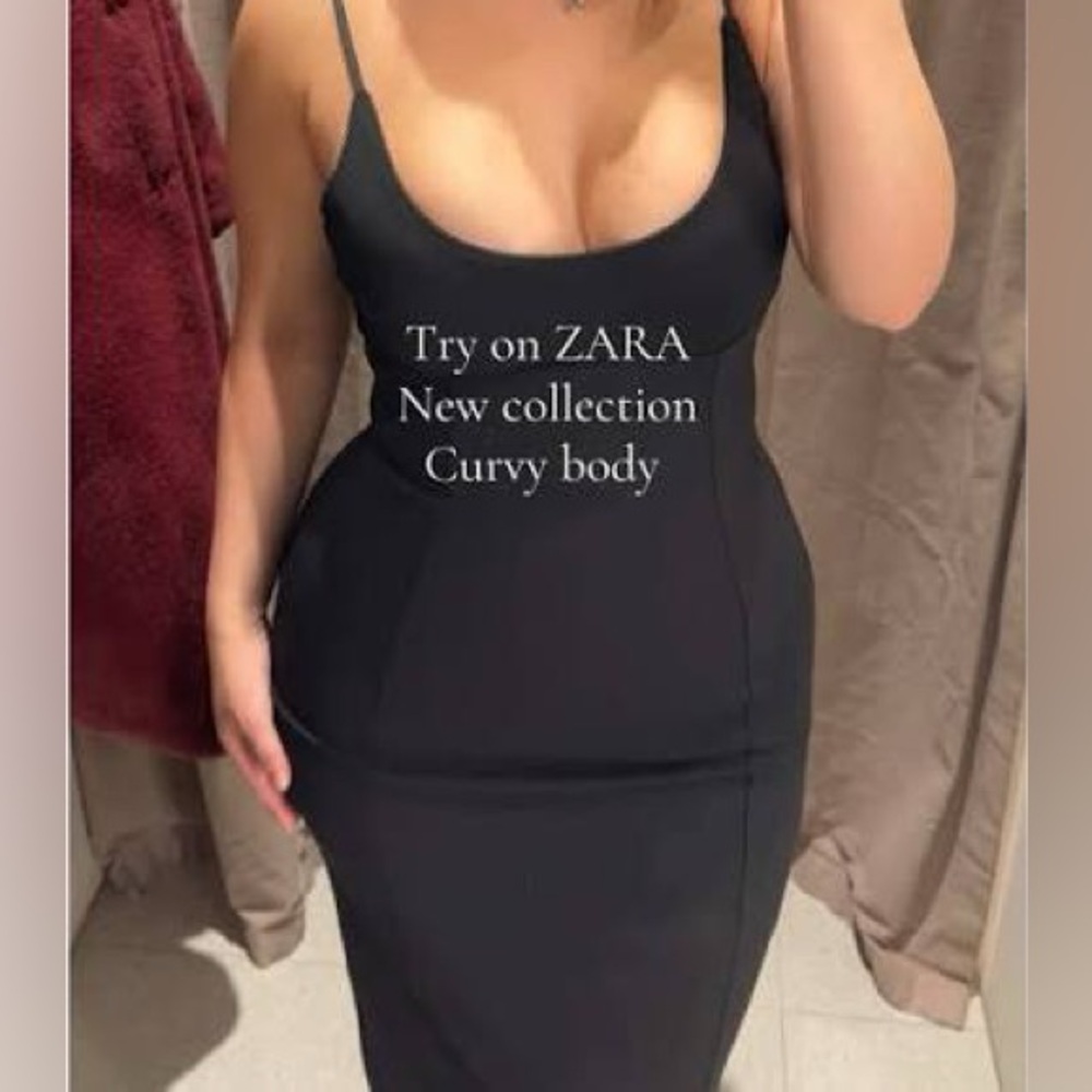 Zara Black Fitted Midi Dress